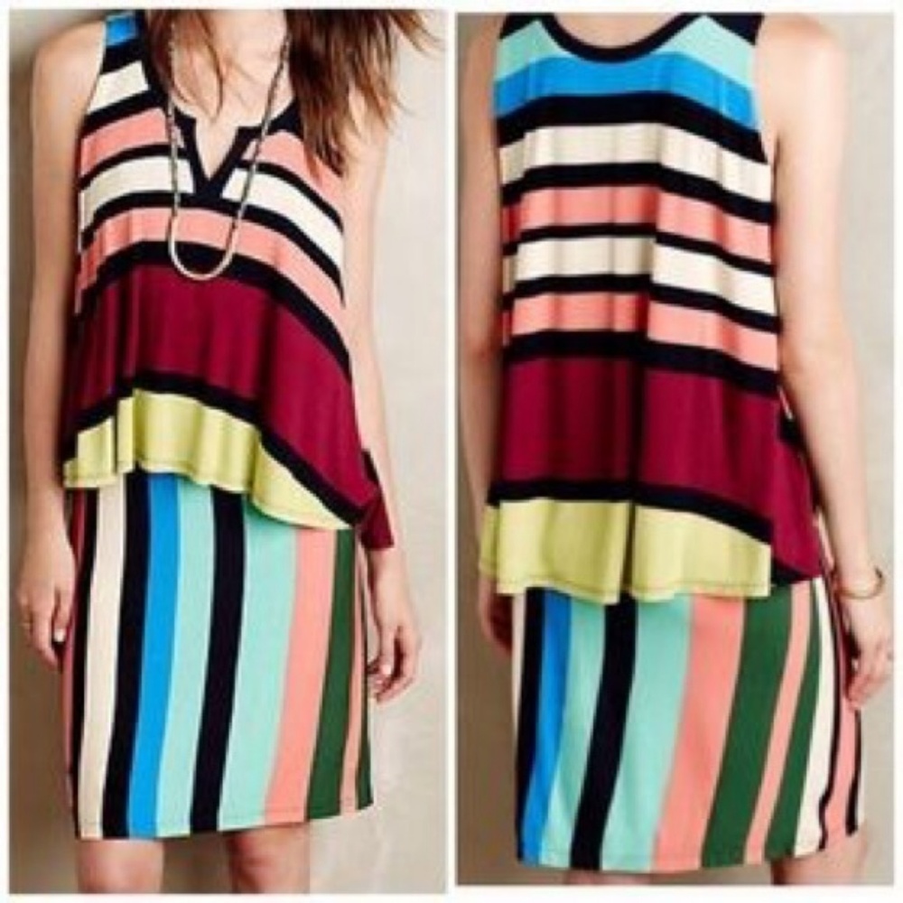 Anthro Maeve Layered Davina Dress Striped Swing - Picture 5 of 5